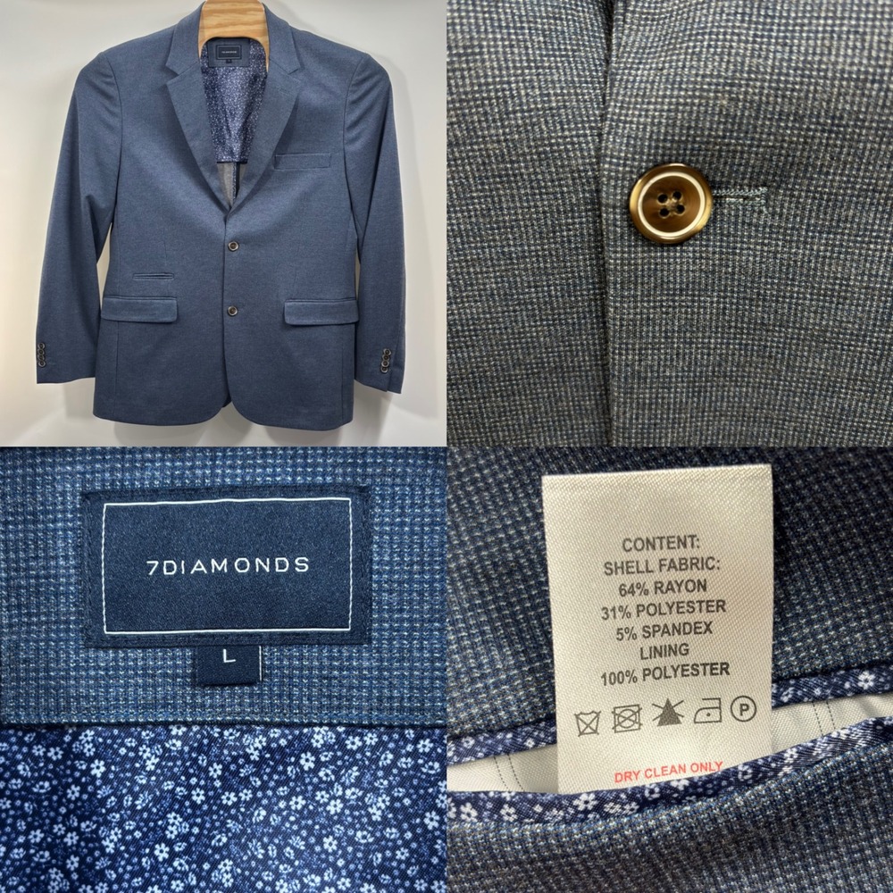 7 Diamonds Newport Blazer Men L Blue Stretch Rayon Blend Unstructured Sport Coat